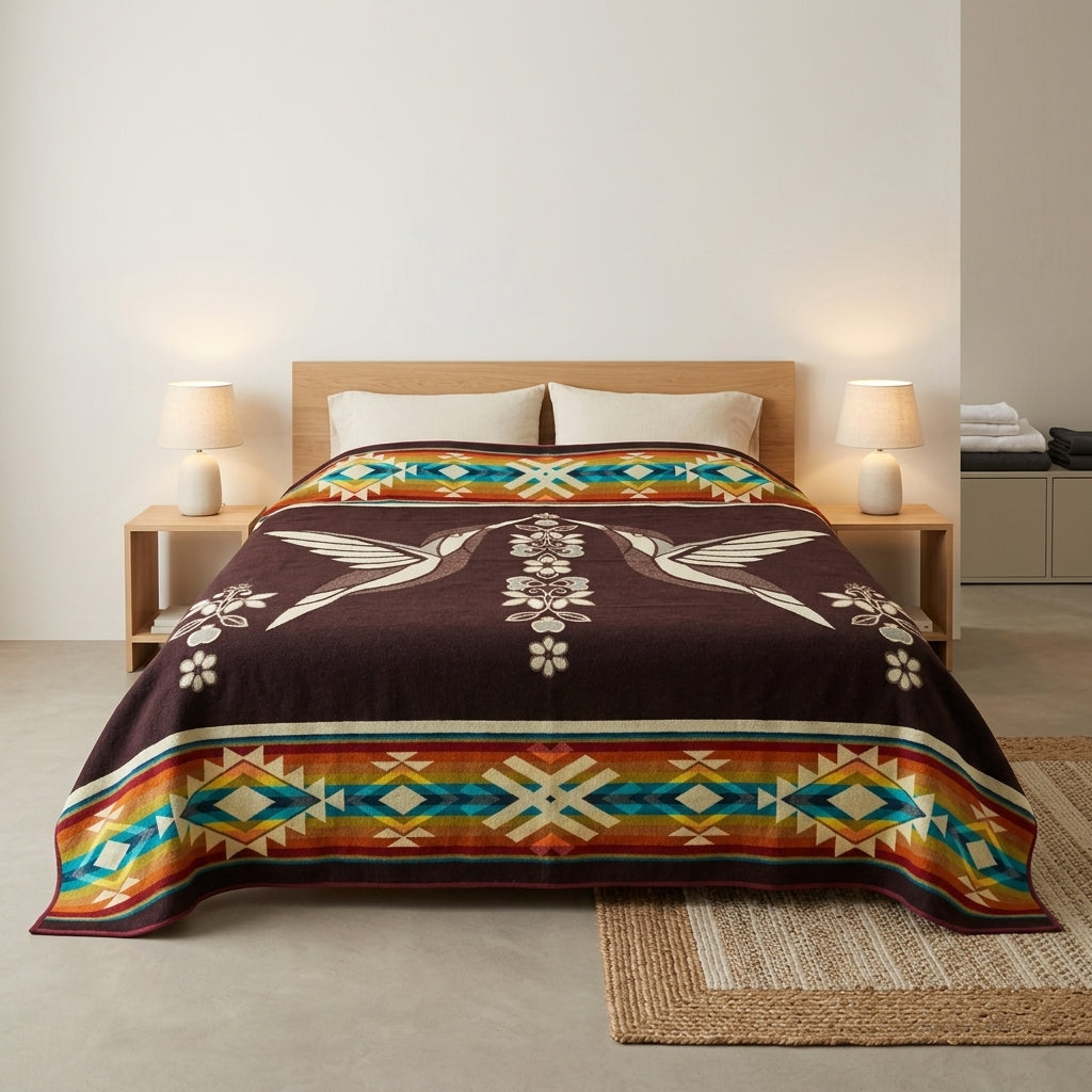 Twin Hummingbird reversible woven blanket by OldTribes