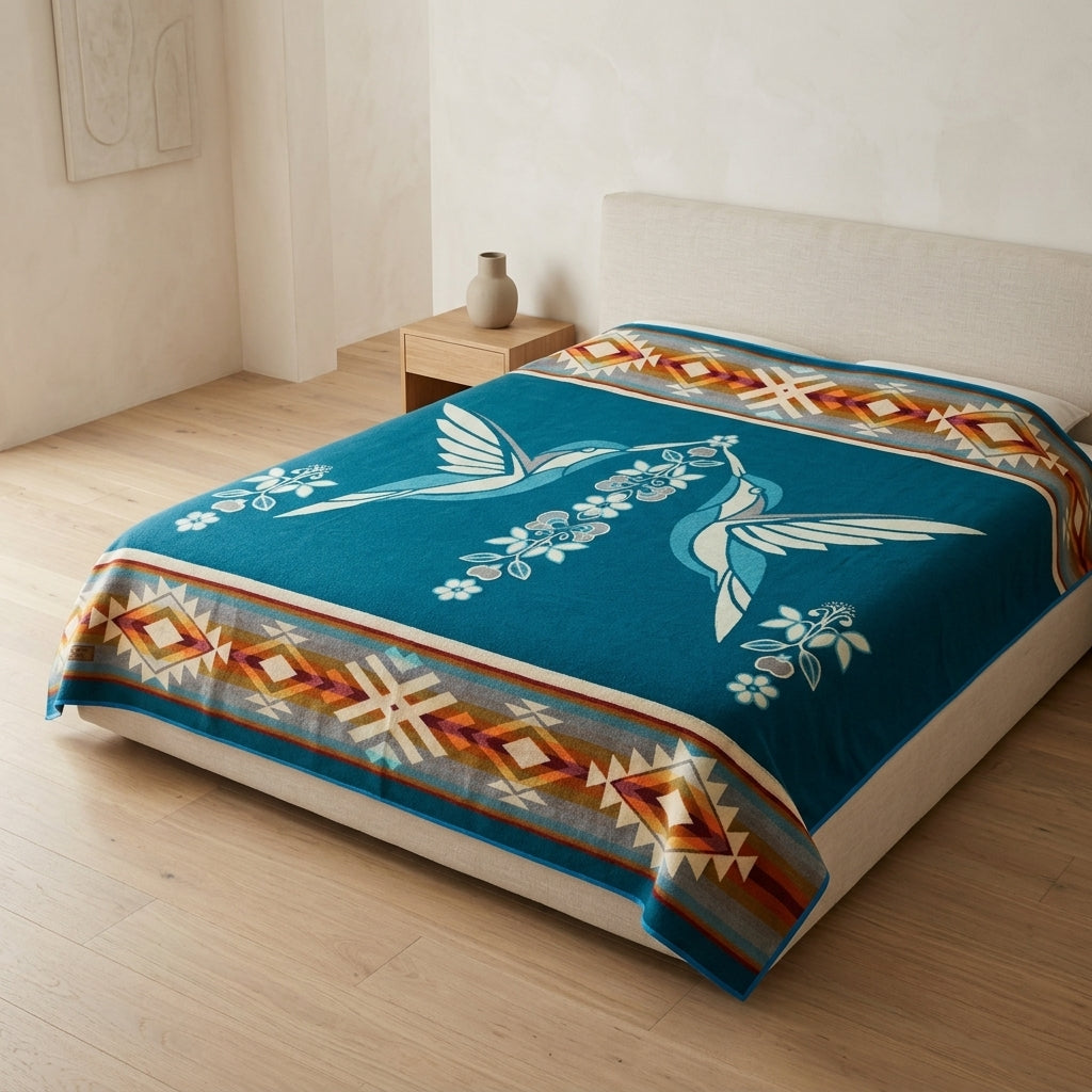 Twin Hummingbird reversible woven blanket by OldTribes