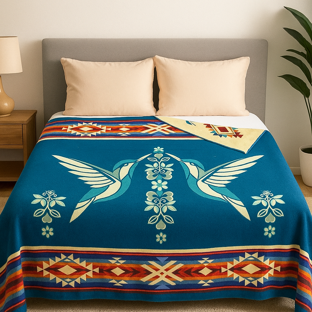 Twin Hummingbird reversible woven blanket by OldTribes