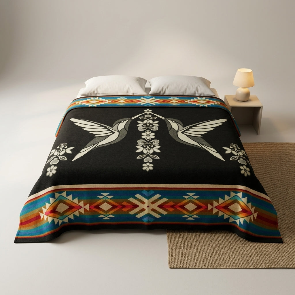 Twin Hummingbird reversible woven blanket by OldTribes