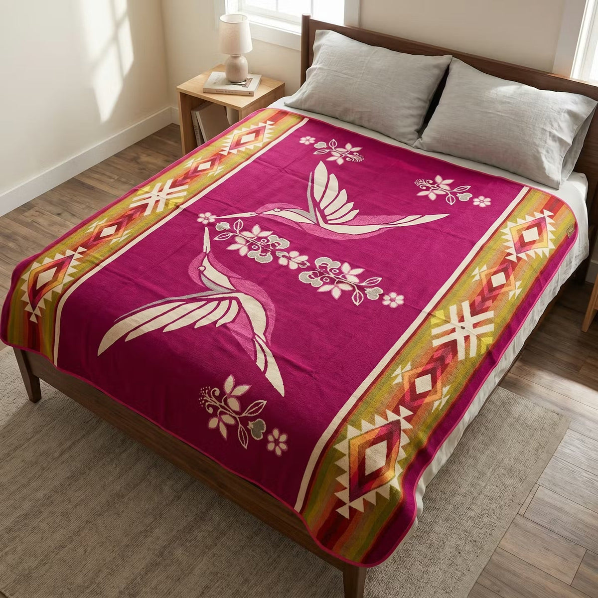 Twin Hummingbird reversible woven blanket by OldTribes