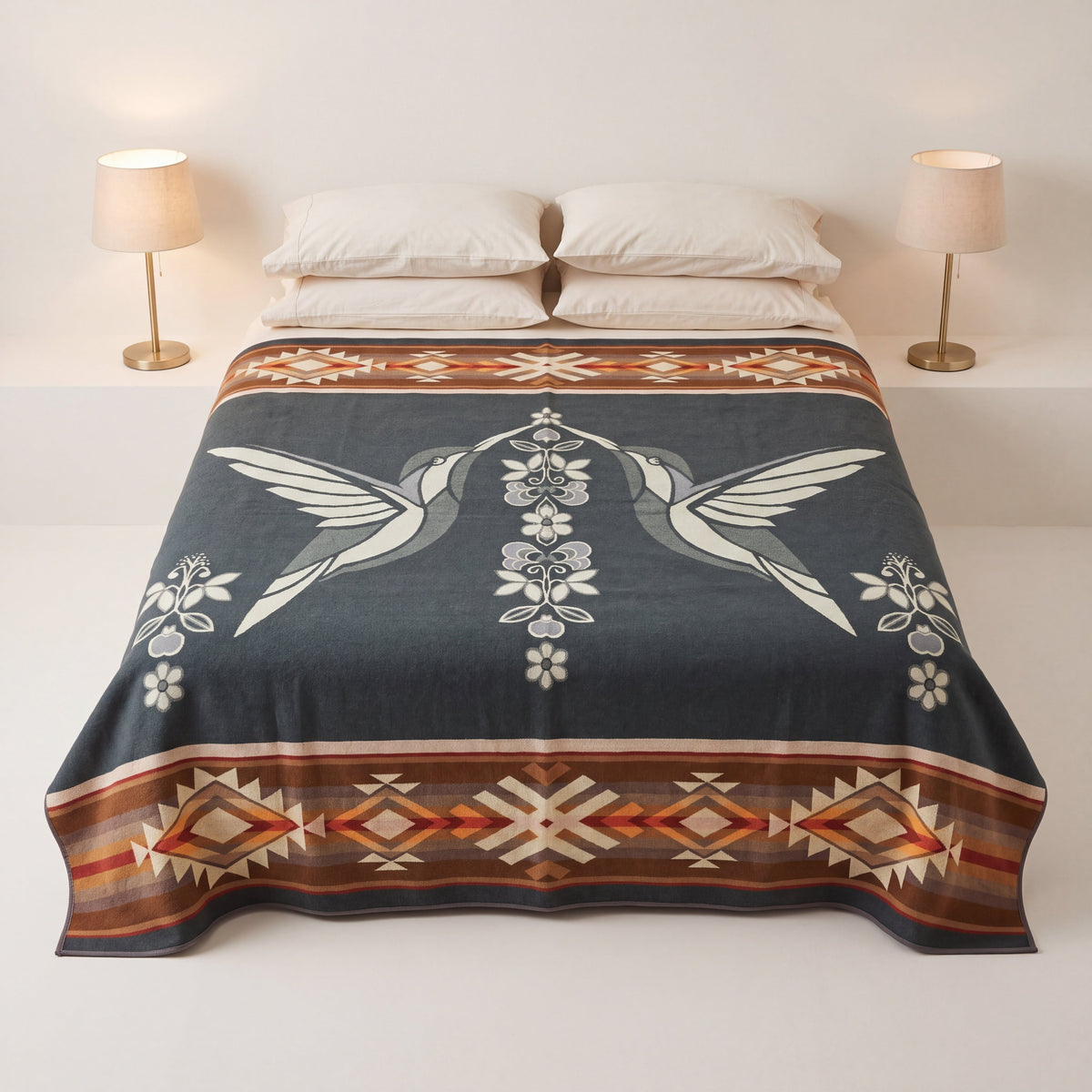 Twin Hummingbird reversible woven blanket by OldTribes